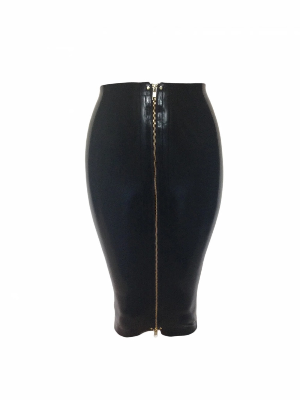 Black Zip both Front & back latex Skirt - Picture 2 of 5